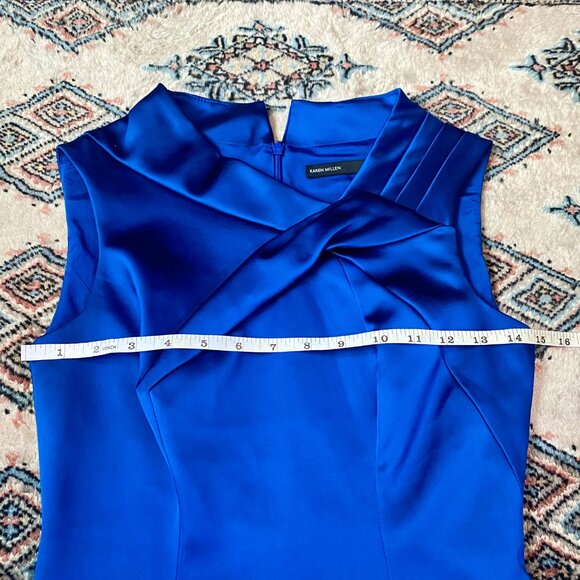Stunning Karen Millen Electric Blue Satin Folded Collar Sleeveless Dress Size 4 - Picture 14 of 16
